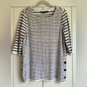 Ming Wang Black and White Striped Sweater Top With‎ Buttons Size Small